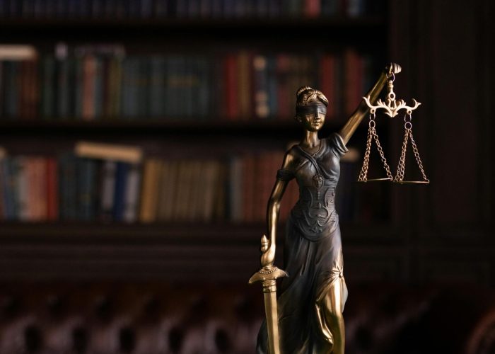 pexels-photo-6077123-6077123-1 Lady Justice and gavel on a table in a classic law library setting.